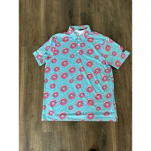 Sunday Swagger Polo Shirt Men's Size L Teal Pink Donut Performance Golf MINT